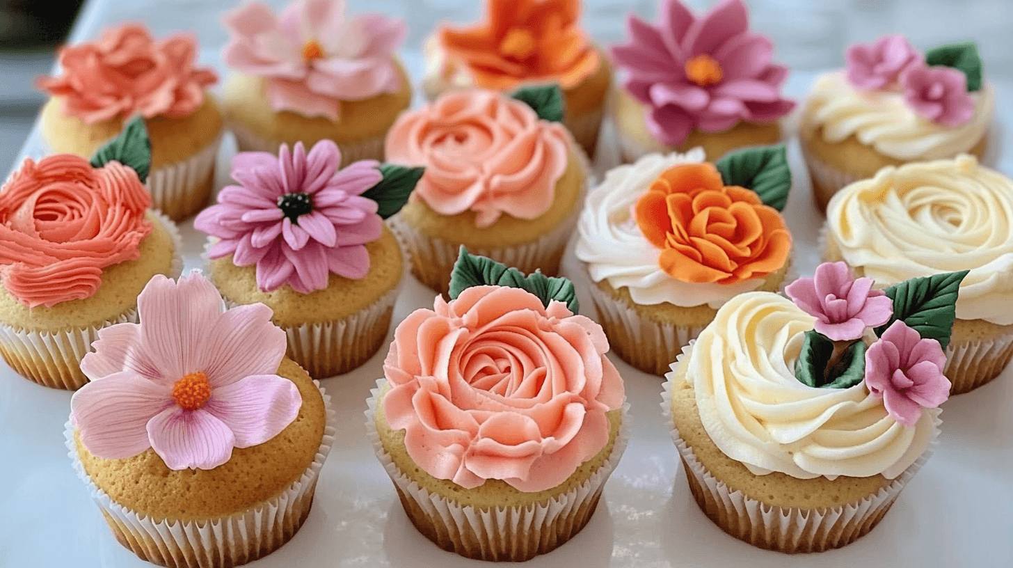 Where is the Cupcake Floristry? A beautifully decorated cupcake topped with intricate floral designs, showcasing the art of edible decorations.