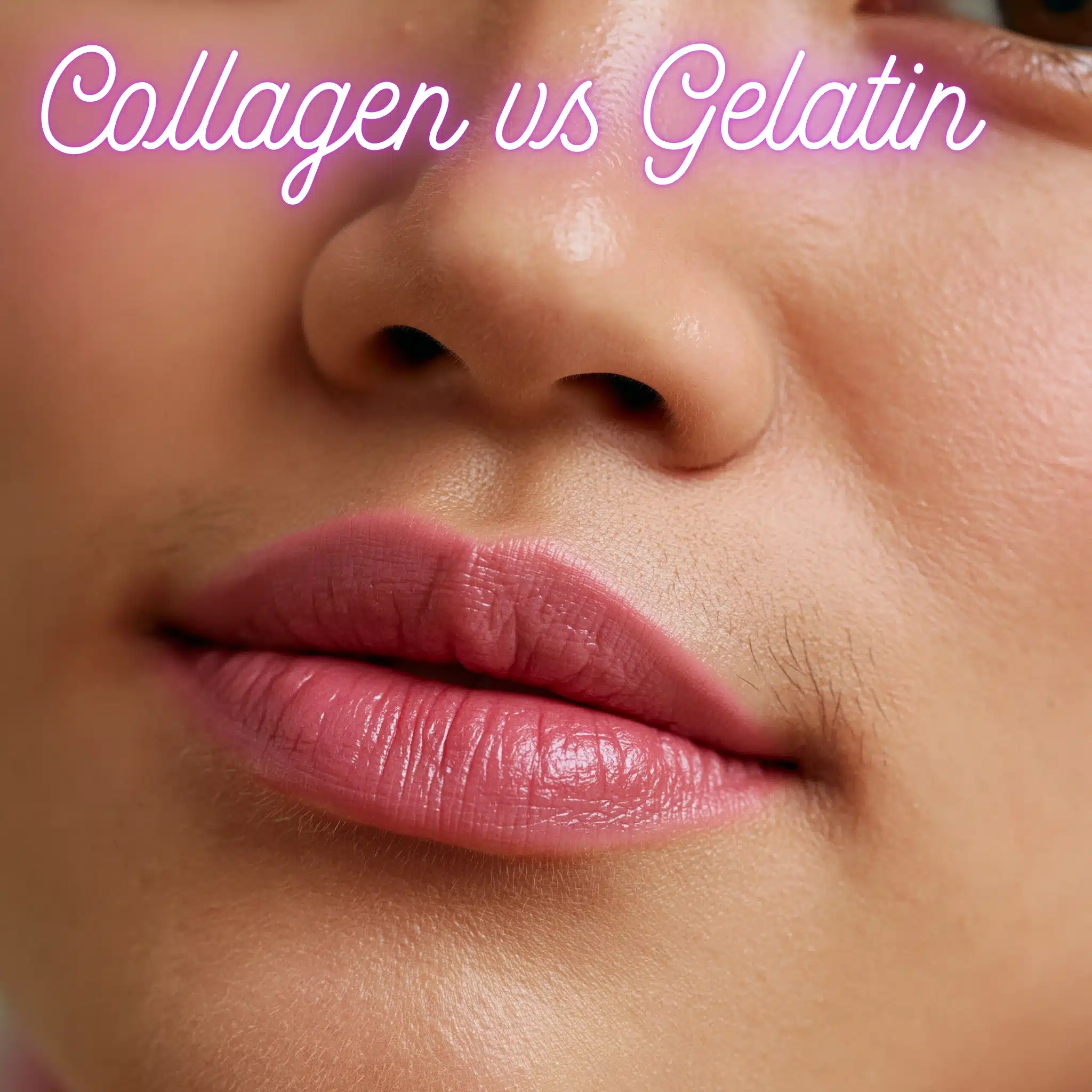 Close up comparison of collagen and gelatin with smooth skin texture illustrating horse gelatin and collagen protein benefits